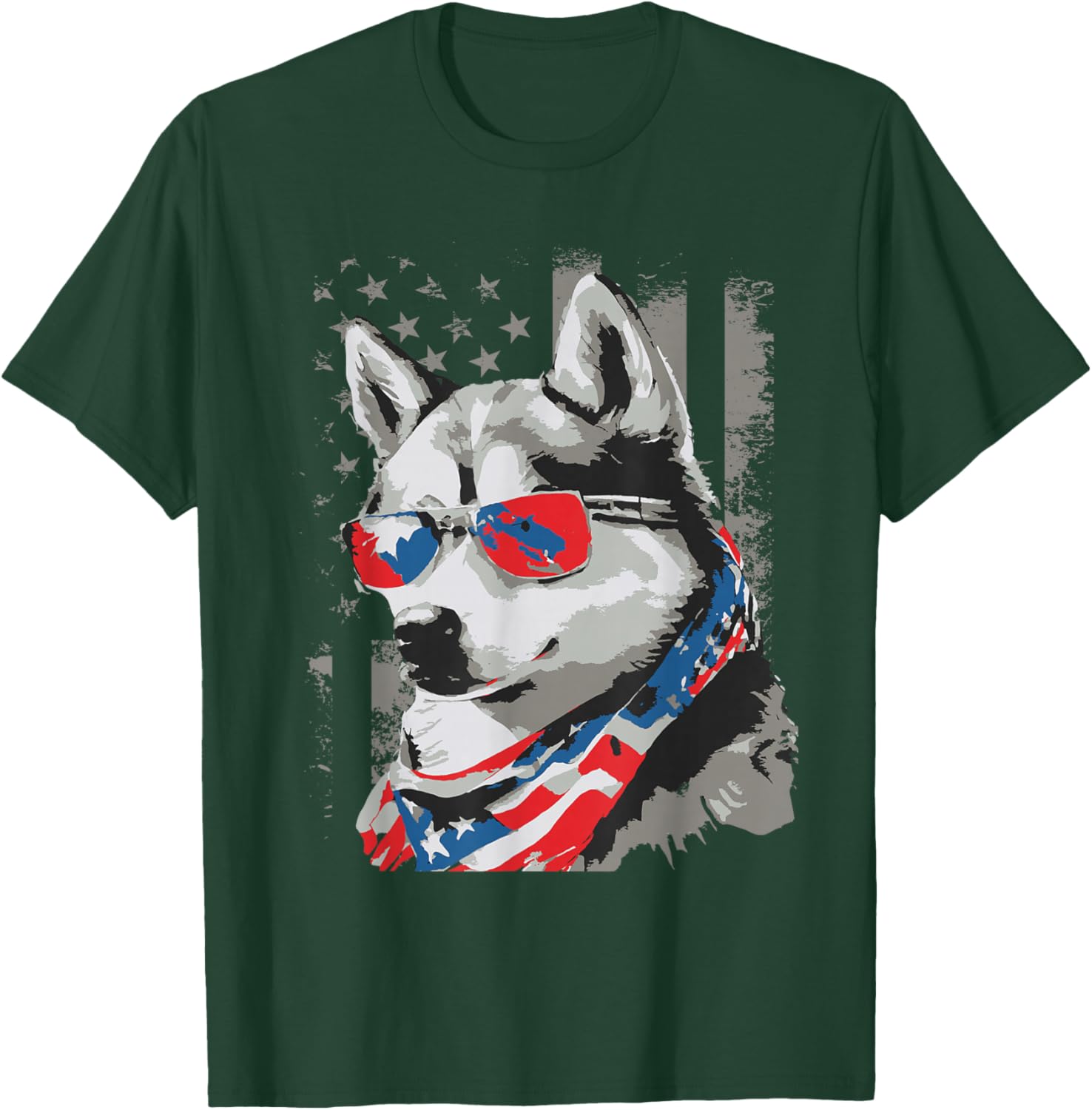 USA American Siberian Husky - Patriotic Animal Dog Lover T-Shirt - T-Shirt | Forest