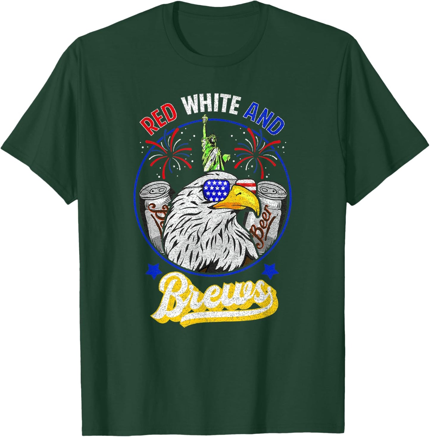 DISTRESSED RED WHITE and BREWS 4th of July Beer Alcohol T-Shirt - T-Shirt | Forest