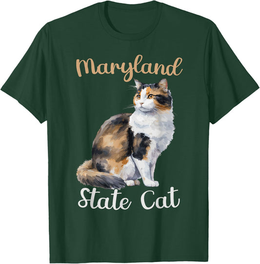 Caliby Tricolour Maryland State Cat Outfit Dilute Calico Cat T-Shirt - T-Shirt | Forest