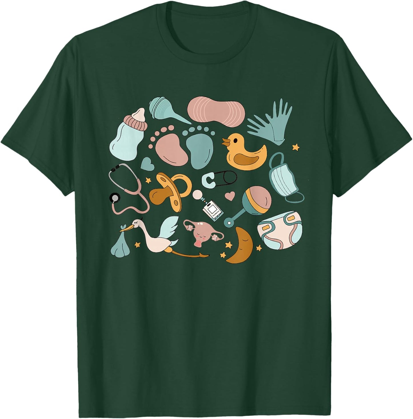 Women Retro Labor And Delivery Nurse Registered Nurse T-Shirt - T-Shirt | Forest