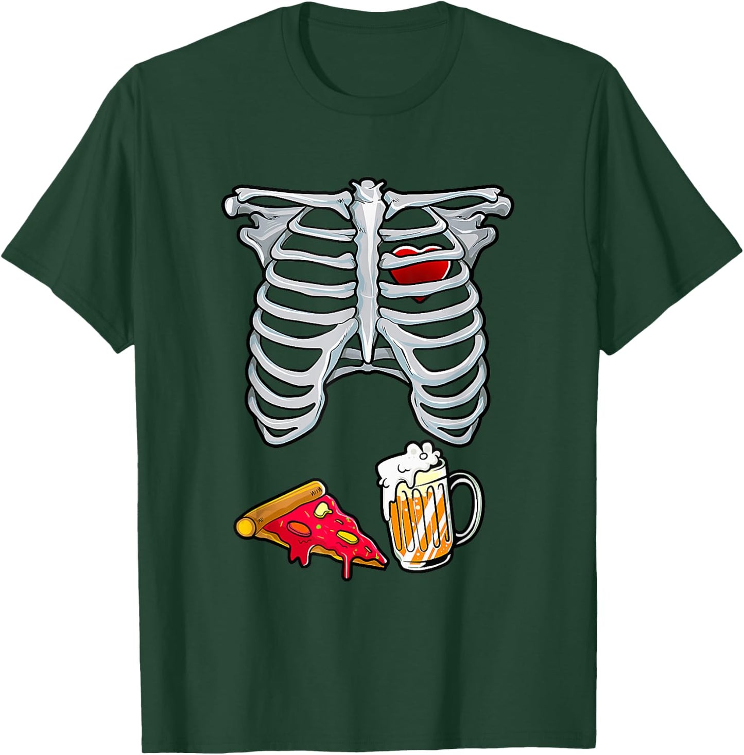 Dad Skeleton Halloween Beer Pizza Funny Pregnancy Couple Men T-Shirt - T-Shirt | Forest