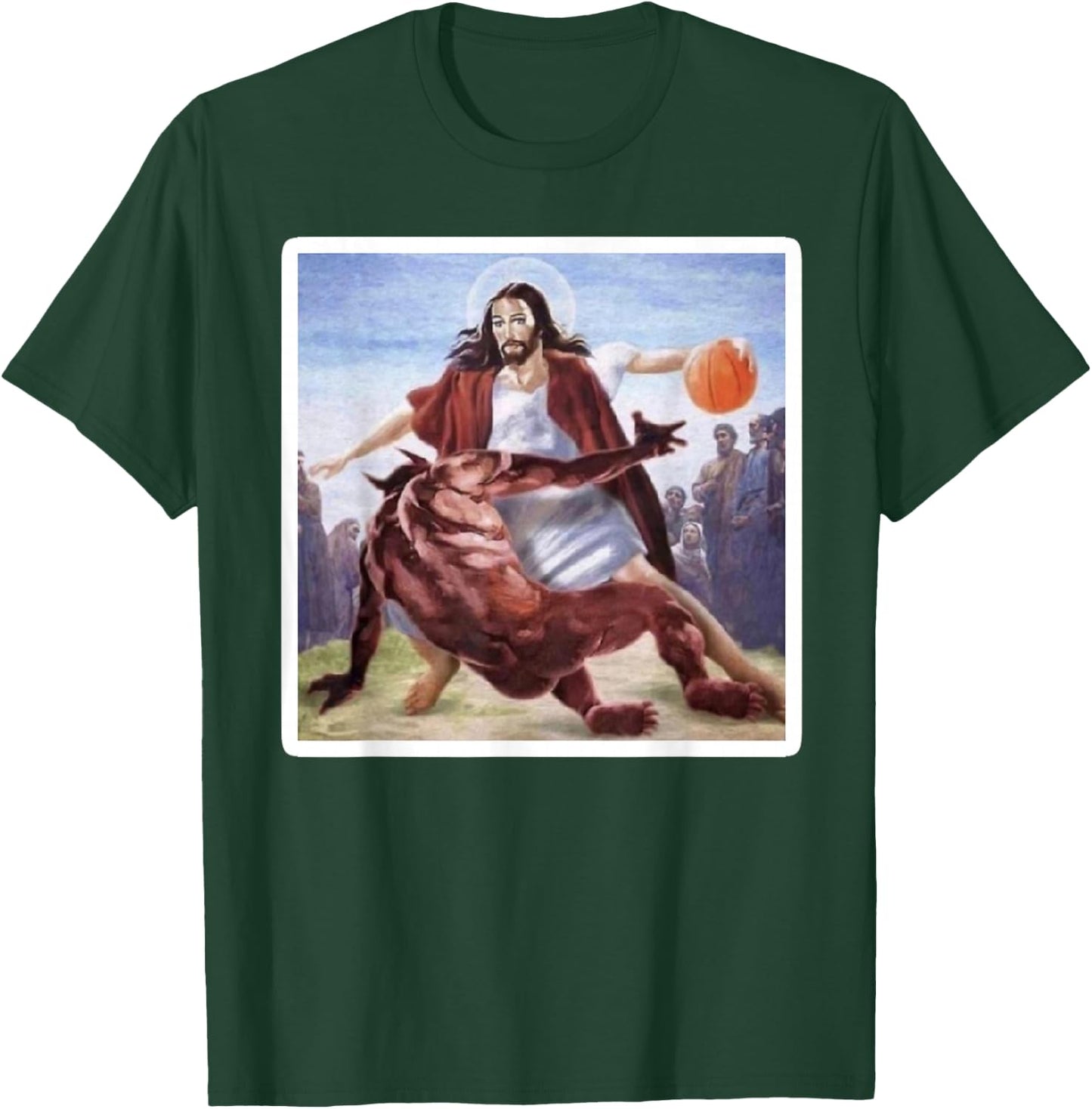 Jesus Crossing Up Satan Basketball T-Shirt - T-Shirt | Forest