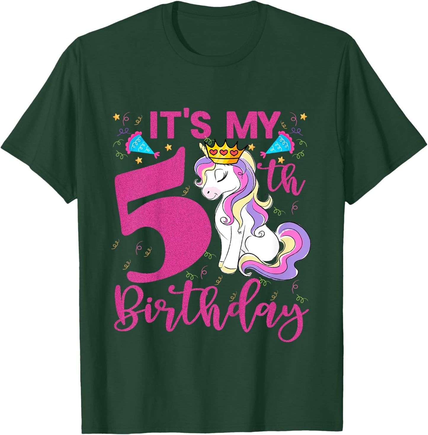 Kids It's My 5th Birthday Unicorn Lover Kid 5 Years Old Birthday T-Shirt - T-Shirt | Forest