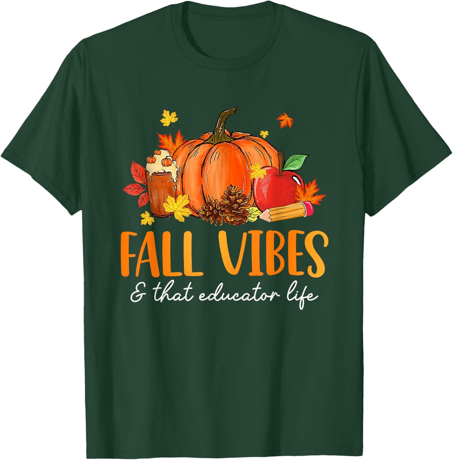 Fall Vibes & That Educator Life Leopard Pumpkin Season T-Shirt - T-Shirt | Forest