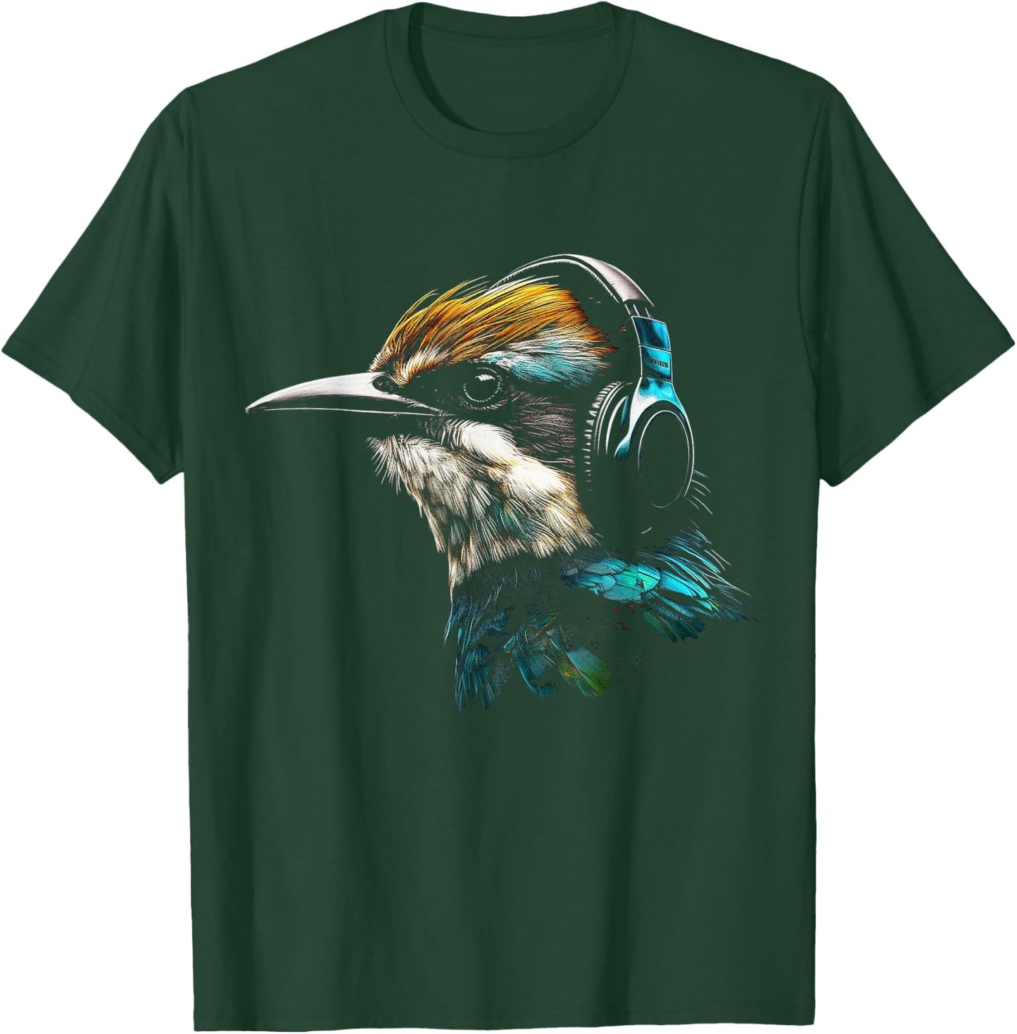 Bird Headphones Artwork | Music Animal Motif Bird T-Shirt - T-Shirt | Forest