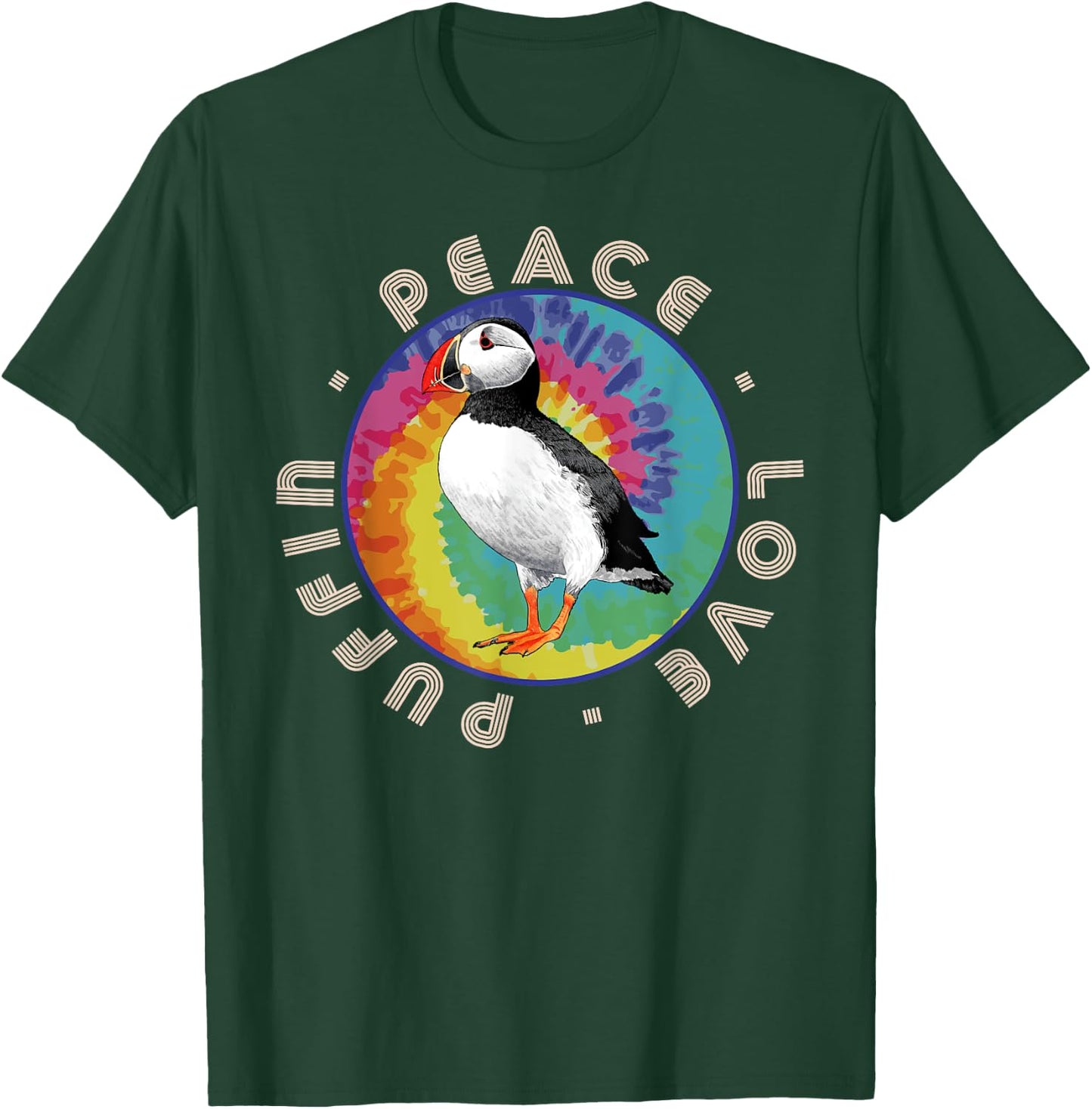 Vintage Retro Style Atlantic Sea Bird Fly Peace Love Puffin T-Shirt - T-Shirt | Forest