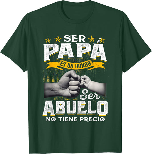 Ser Papa Es Un Honor Ser Abuelo No Tiene Precio Black Cotton 60% Polyester 40% Classic Fit Short Sleeve Collarless T-Shirt - T-Shirt | Forest