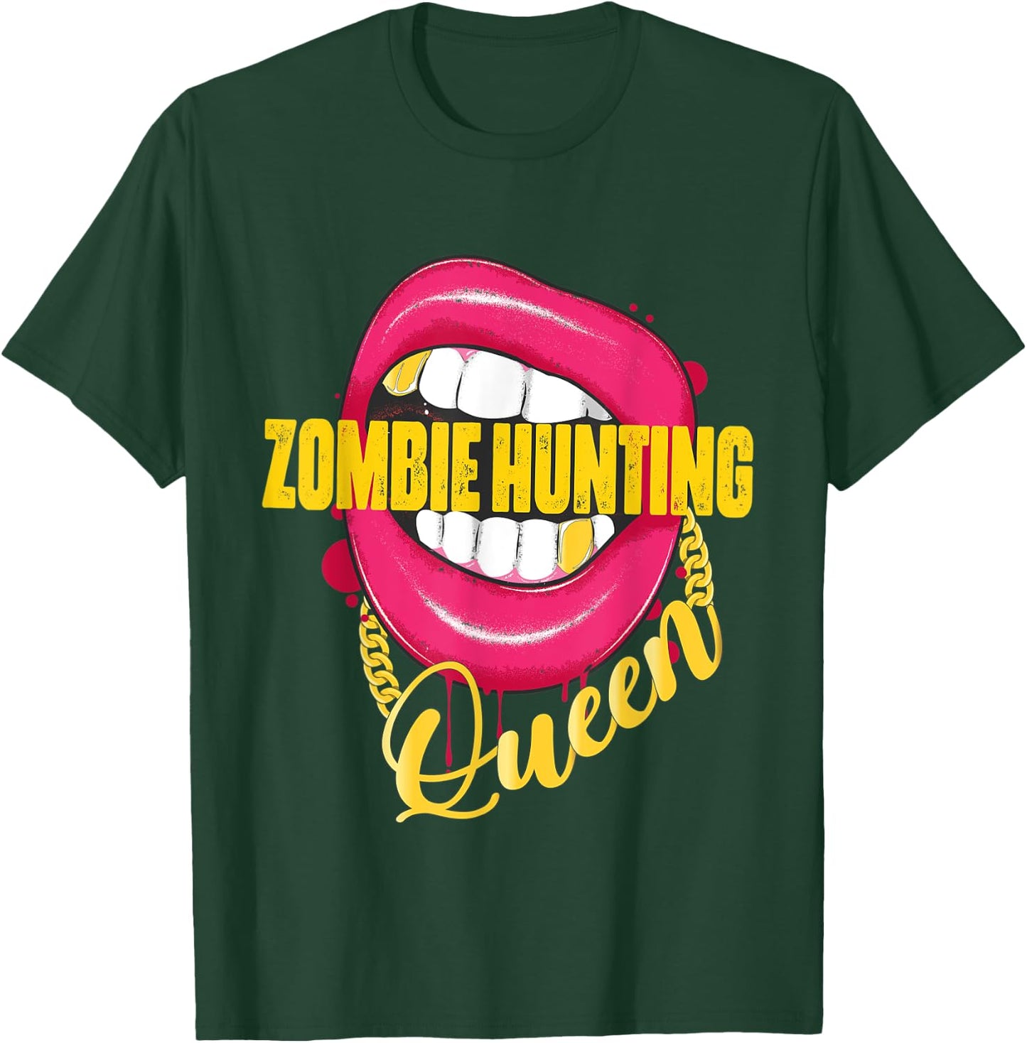 Zombie Hunting Queen Golden Necklace Zombie Hunter T-Shirt - T-Shirt | Forest