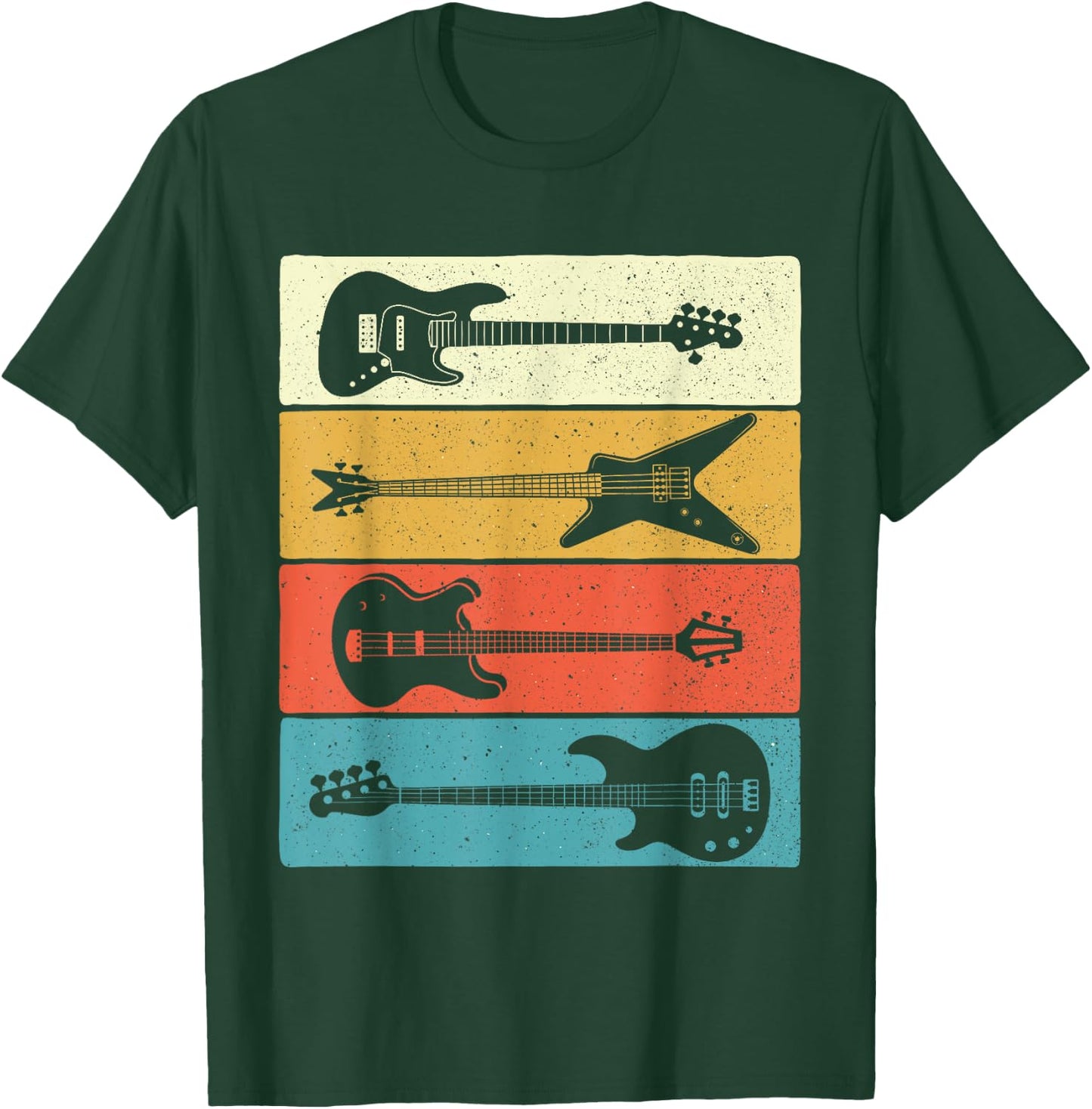 Retro Vintage Guitars - Bass Guitar Music Lover Bassist T-Shirt - T-Shirt | Forest