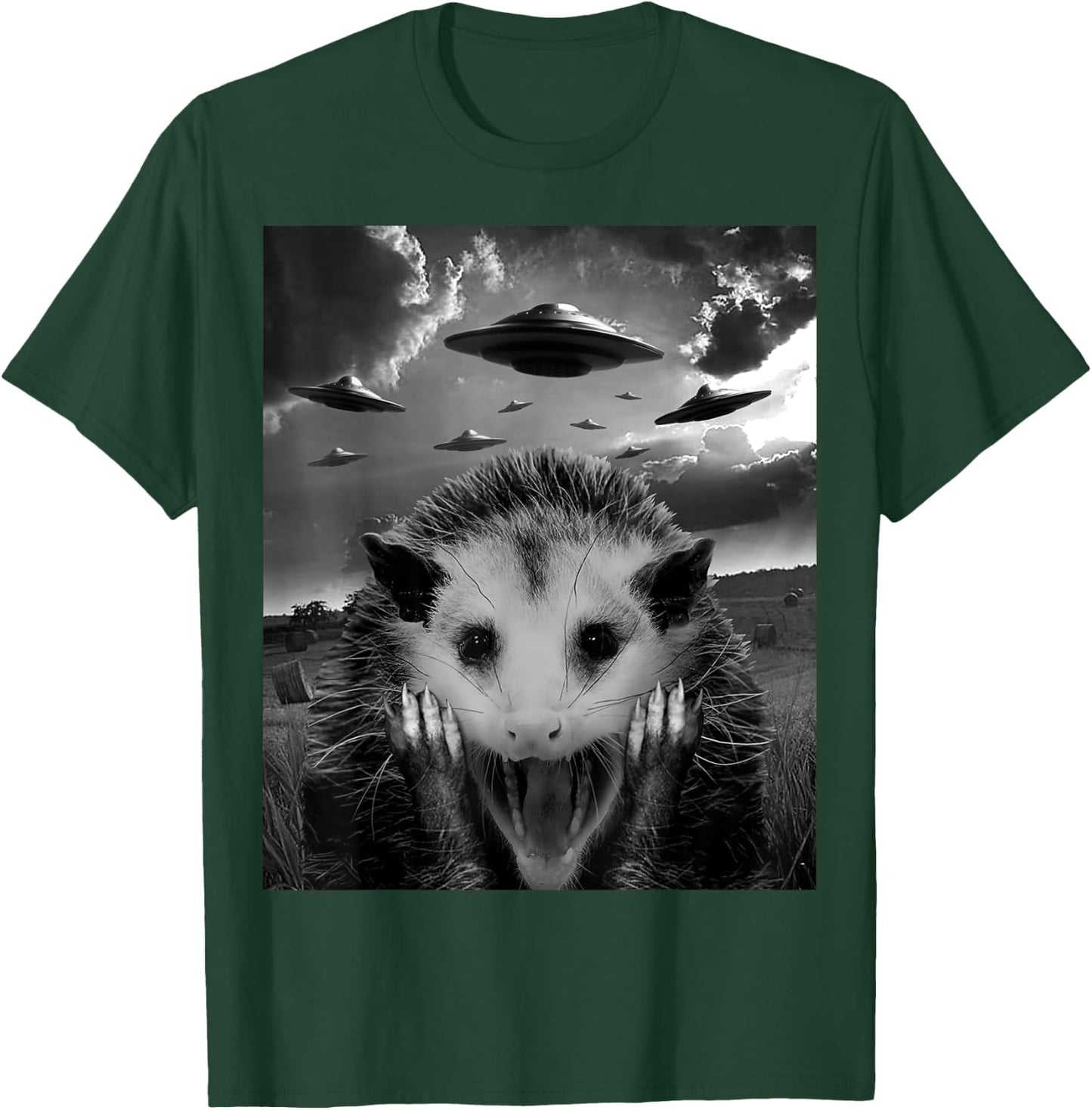 Alien Possum UFO - Funny Opossum Selfie T-Shirt - T-Shirt | Forest