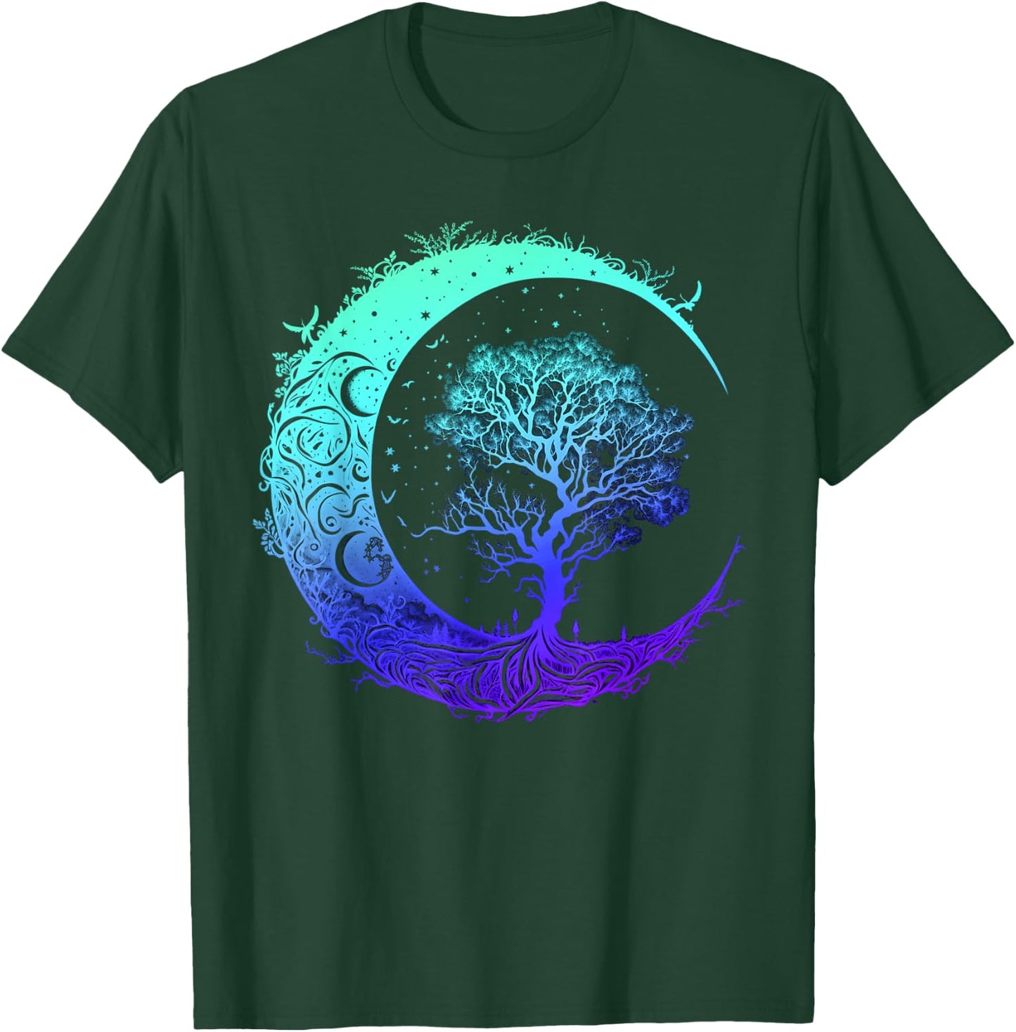 Tree of Life Crescent Moon Mandala Chakra Yoga Indigo T-Shirt - T-Shirt | Forest