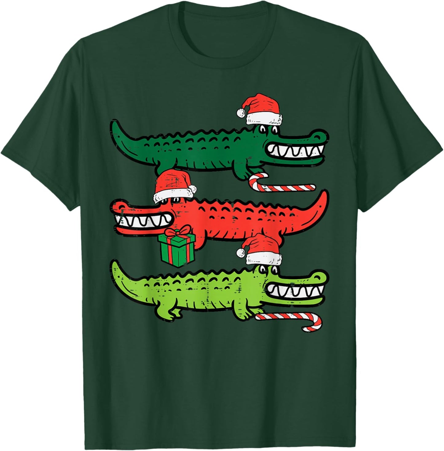 3 Christmas Crocodiles Santa Xmas Alligator Men Women Kids T-Shirt - T-Shirt | Forest