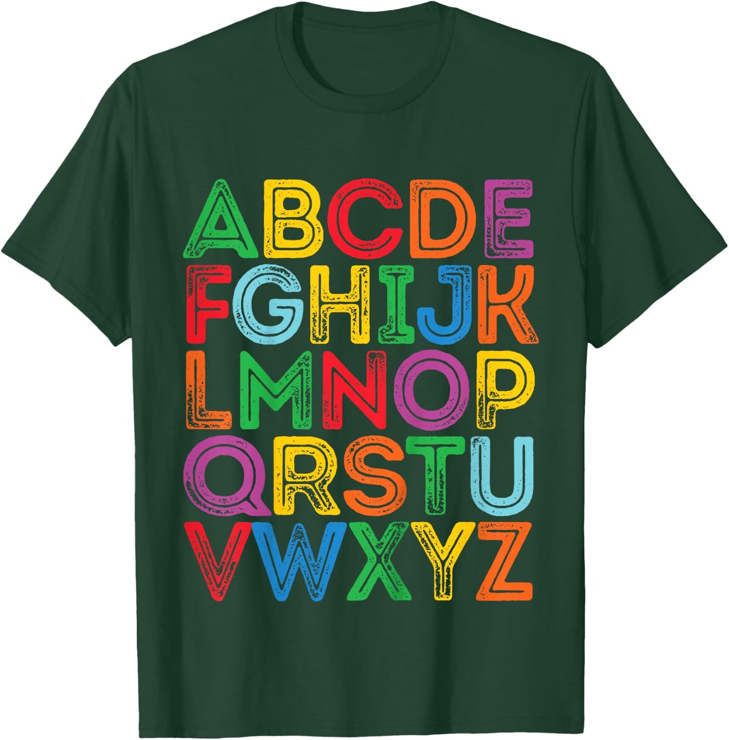 ABCs Shirt Alphabet Colorful Letters Reading Kids Boys Girls T-Shirt - T-Shirt | Forest