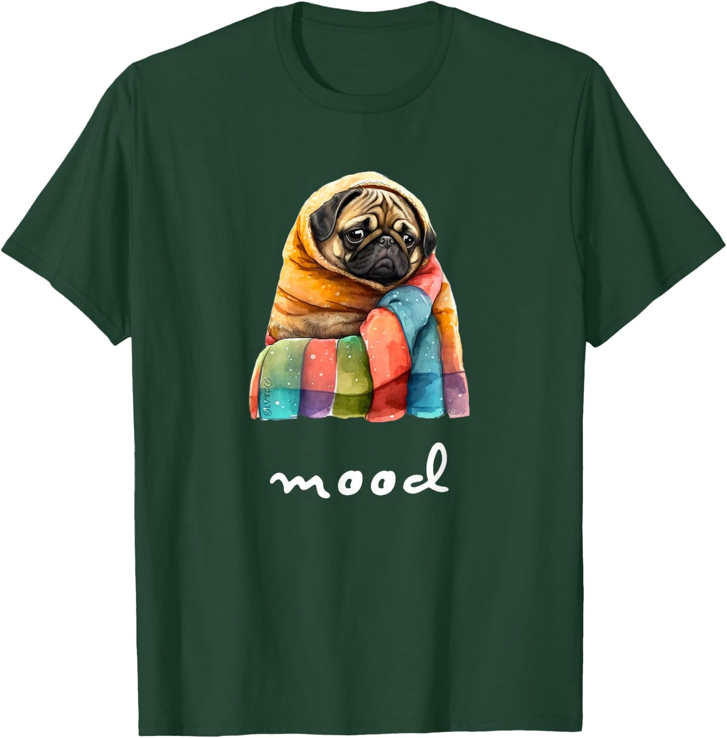 Funny Moody Pug in Cozy Blanket Cute Character T-Shirt - T-Shirt | Forest