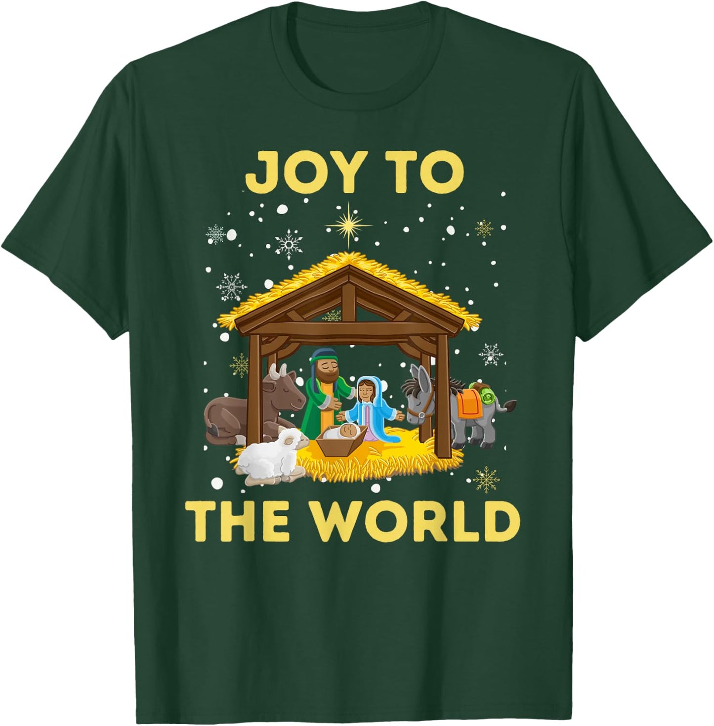 Christmas Nativity Christian Birth Of Jesus Joy To The World T-Shirt - T-Shirt | Forest