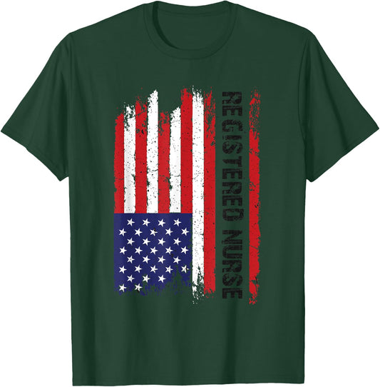 Vintage USA RN Registered Nurse American Flag Patriotic Women Men T-Shirt - T-Shirt | Forest