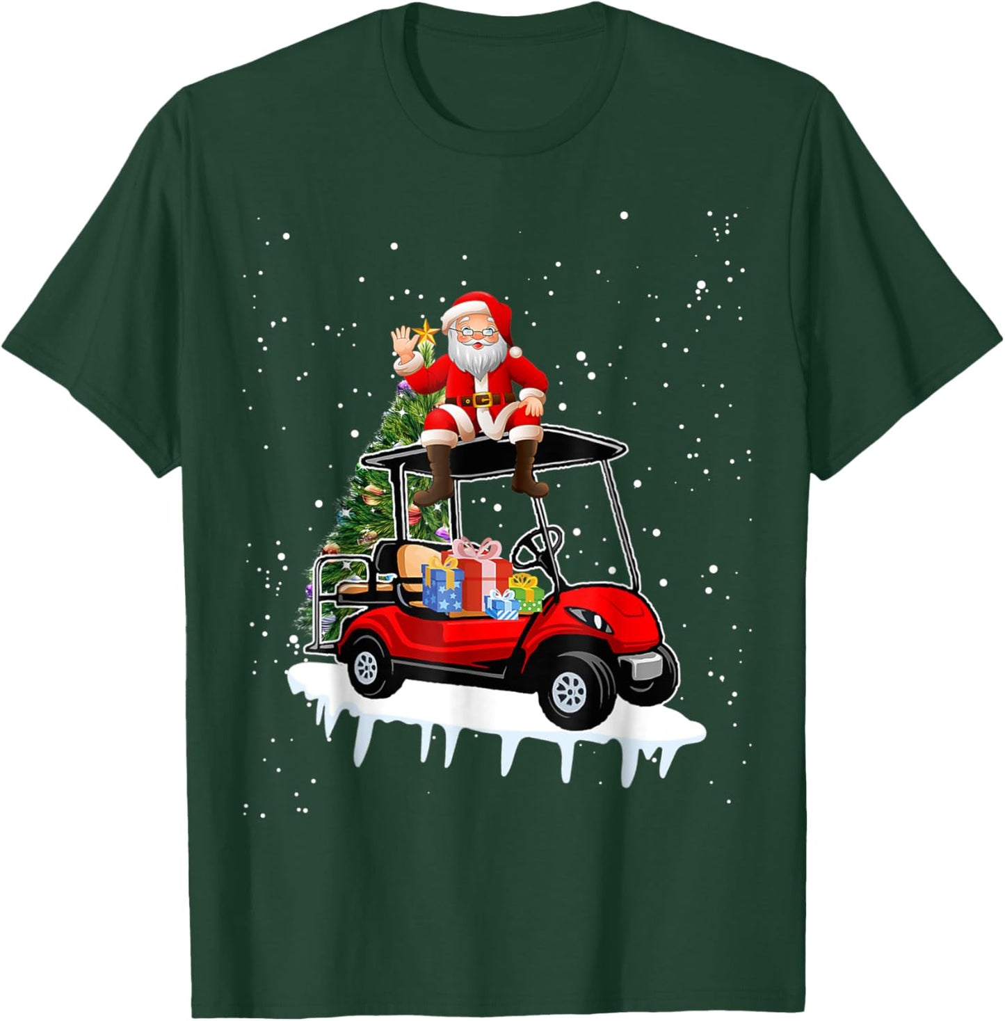 Funny Golfing Christmas Holiday Golf Cart Santa Xmas T-Shirt - T-Shirt | Forest