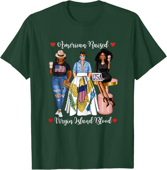 Half USA Virgin Islands Half American Raised in Raised Afro T-Shirt - T-Shirt | Forest