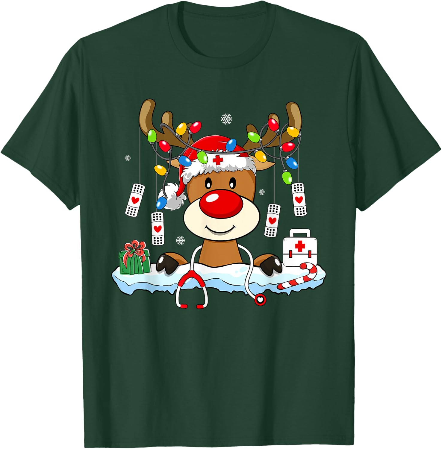 Family Christmas Shirts Gift Ideas Nurse Christmas Reindeer Stethoscope Nursing Matching Xmas T-Shirt - T-Shirt | Forest
