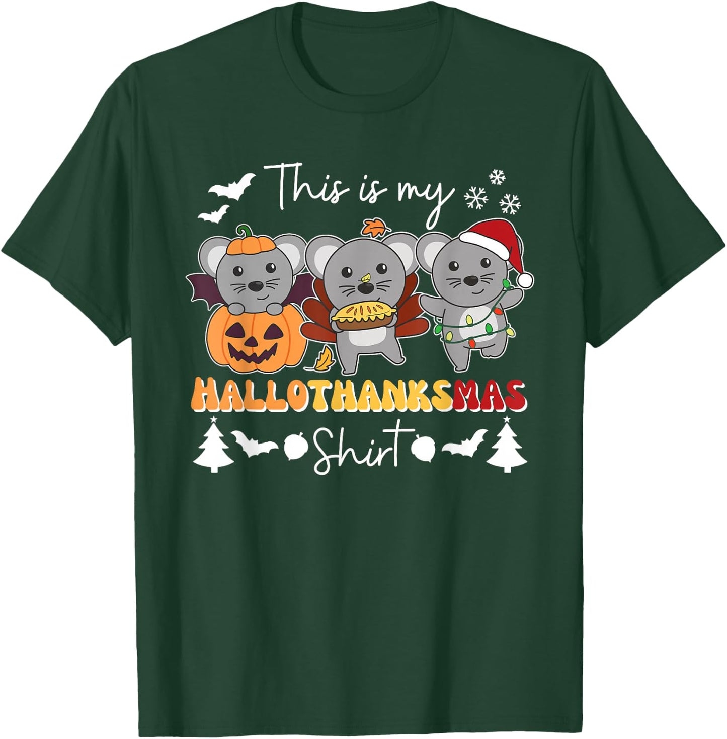 Mouse Christmas Halloween This Is My Hallothanksmas T-Shirt - T-Shirt | Forest