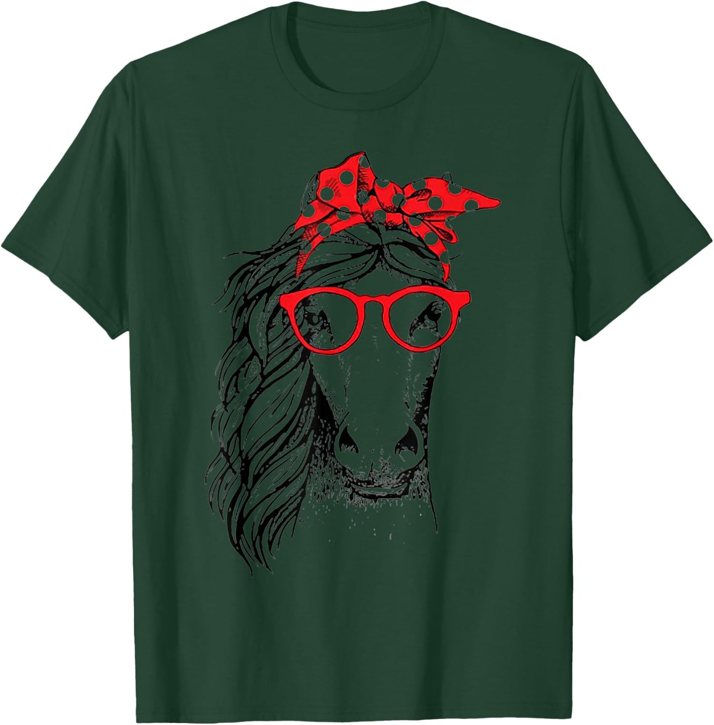 Funny Horse Bandana Buffalo Headband Plaid and Glasses T-Shirt - T-Shirt | Forest