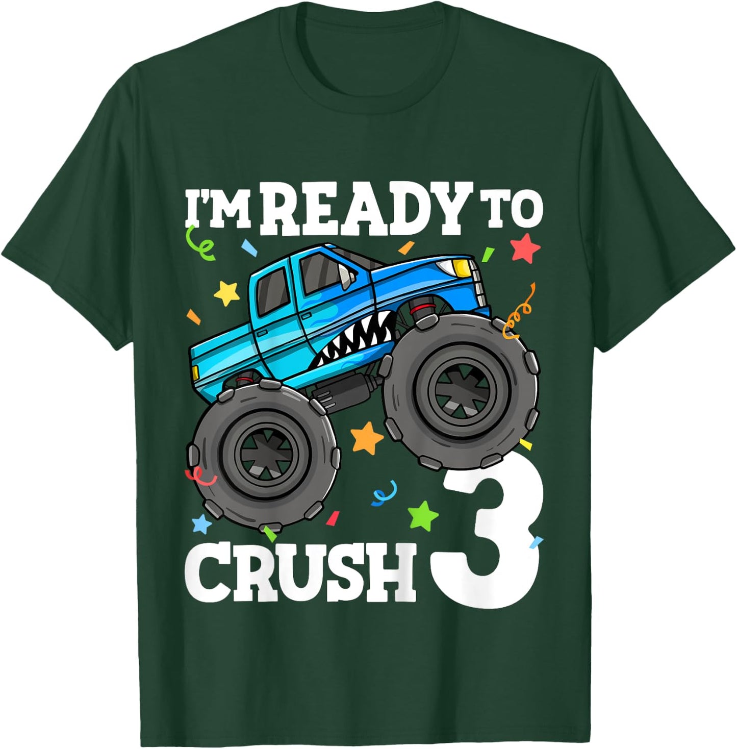Kids Monster Truck Shark 3rd Birthday Boy Toddler 3 Three T-Shirt - T-Shirt | Forest