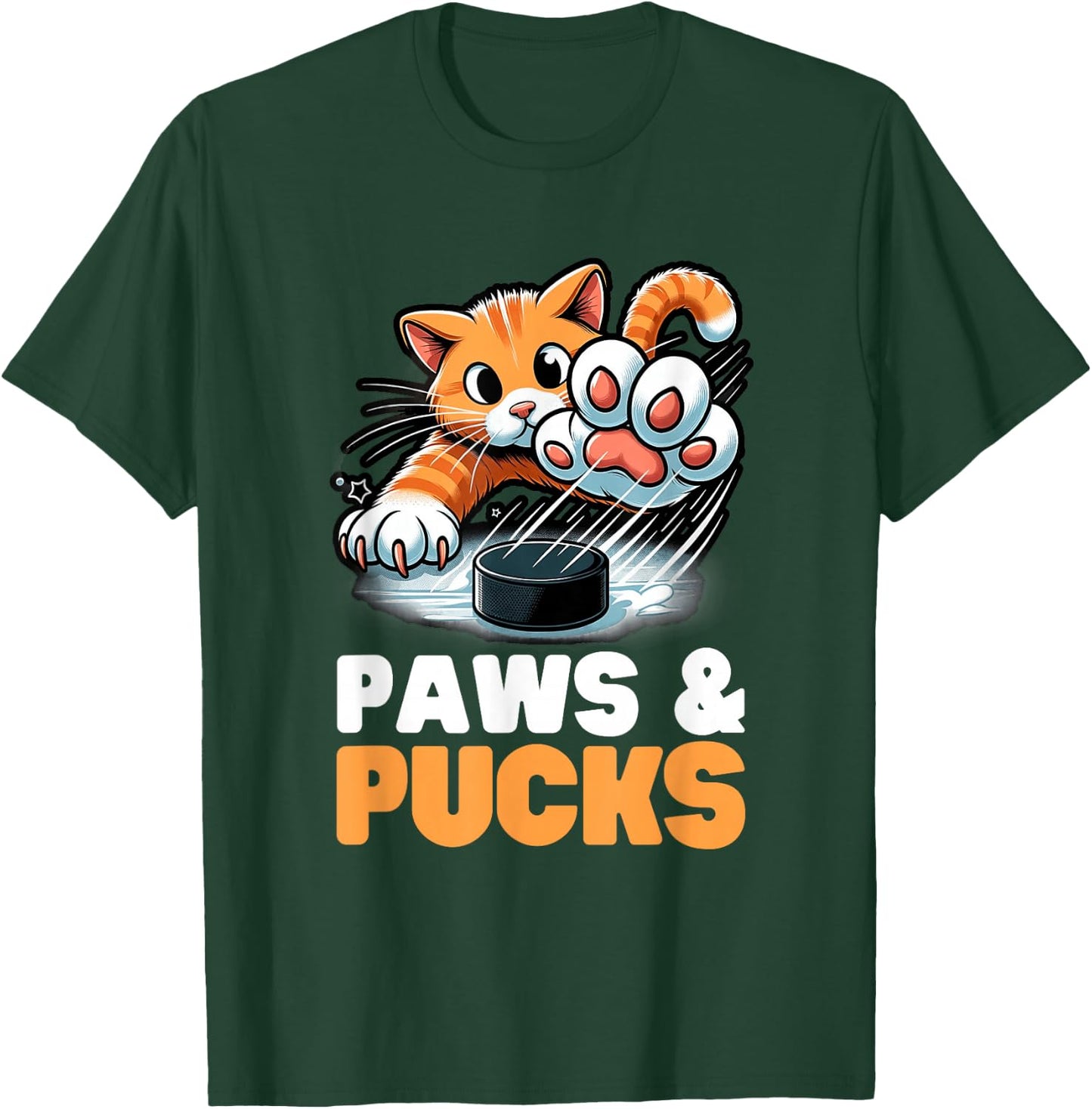 Funny Paws And Pucks Purr Feline Ice Hockey Cat T-Shirt - T-Shirt | Forest