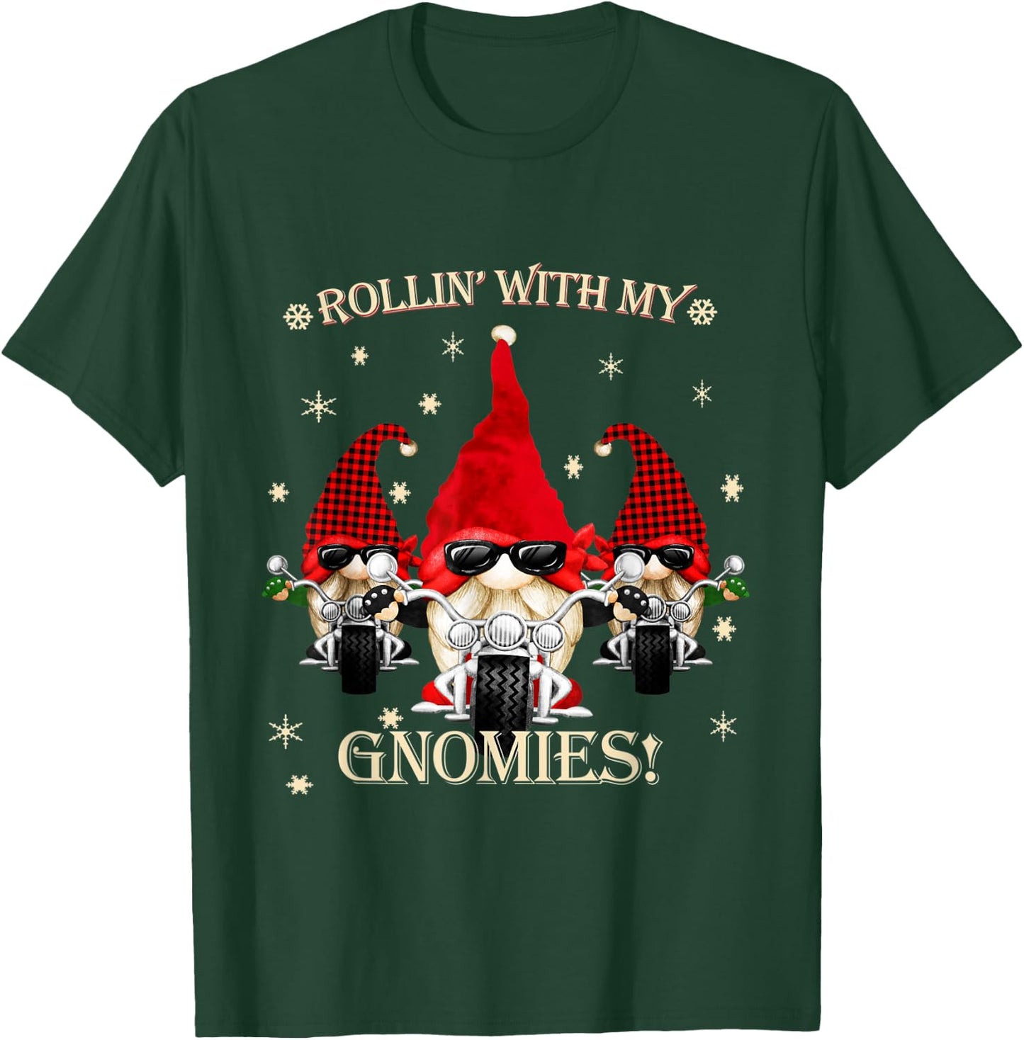 Biker Christmas gnomes Biker Garden Christmas Gnome Elves T-Shirt - T-Shirt | Forest
