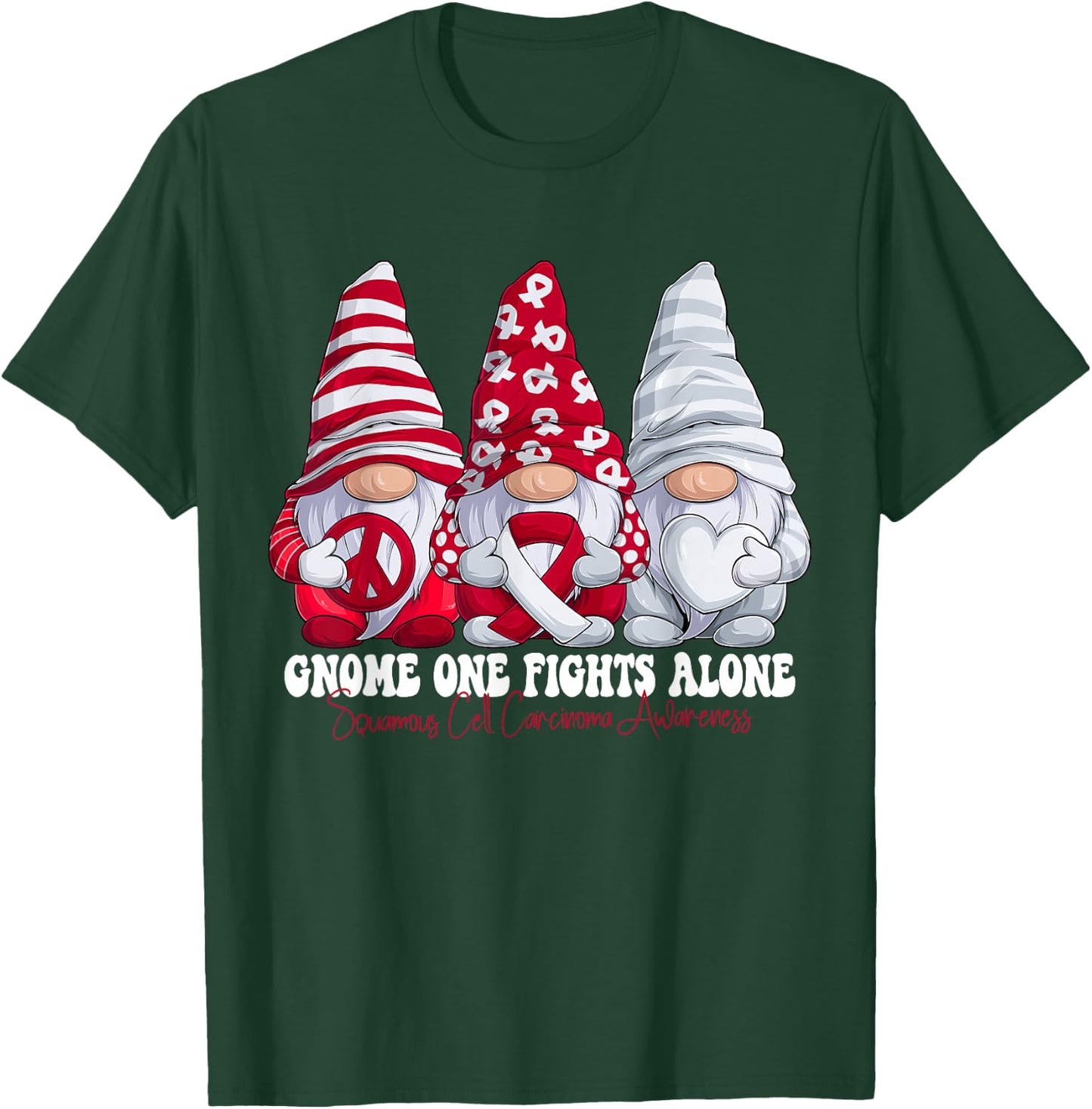 Funny Gnomies Squamous Cell Carcinoma Awareness Month Ribbon T-Shirt - T-Shirt | Forest