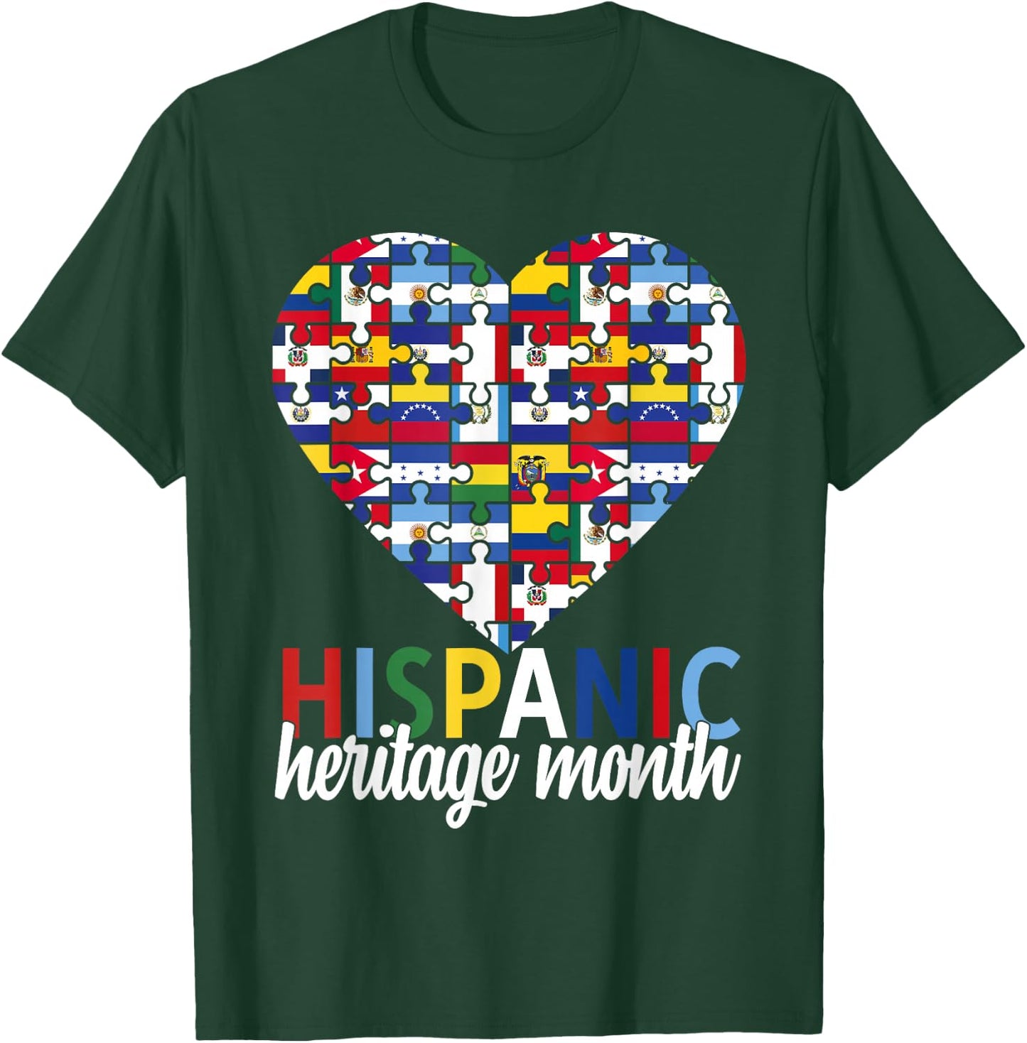 Hispanic Heritage Month All Countries Flags Heart Men Women T-Shirt - T-Shirt | Forest