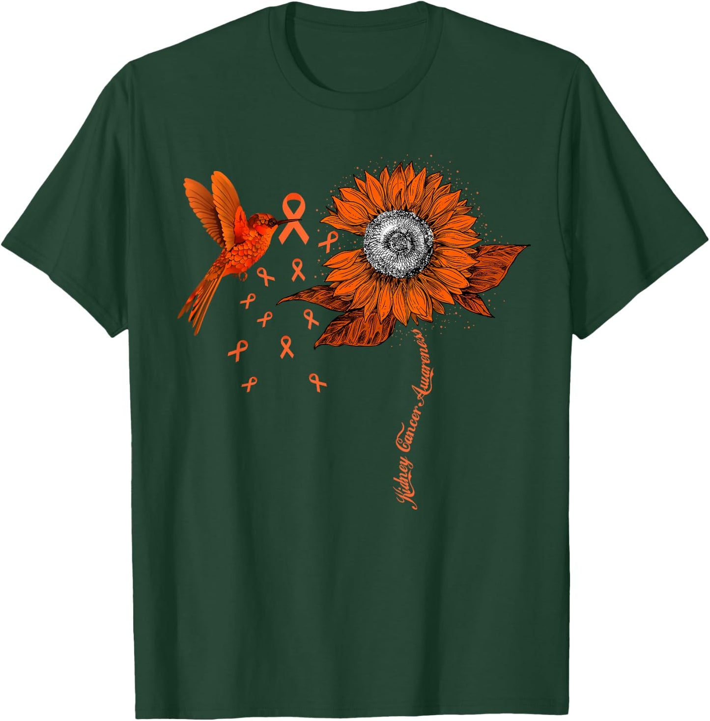 Hummingbird Holding Orange Ribbon Kidney Cancer Awareness T-Shirt - T-Shirt | Forest