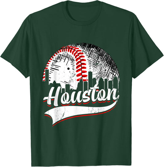 Vintage Houston Baseball Lover Men Women Game Day T-Shirt - T-Shirt | Forest