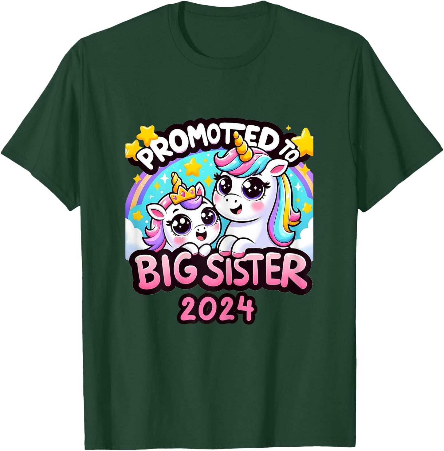 Promoted to Big Sister 2024 Unicorn Big Sis For Kids T-Shirt - T-Shirt | Forest