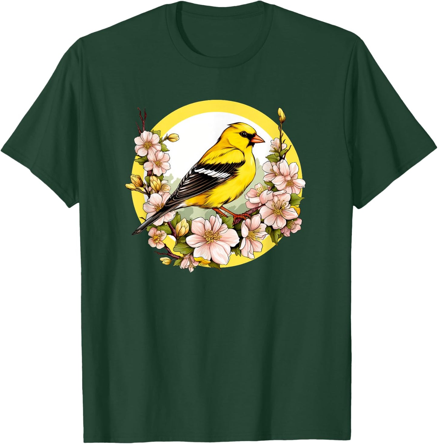 Cute Yellow Goldfinch Floral American GoldFinch T-Shirt - T-Shirt | Forest