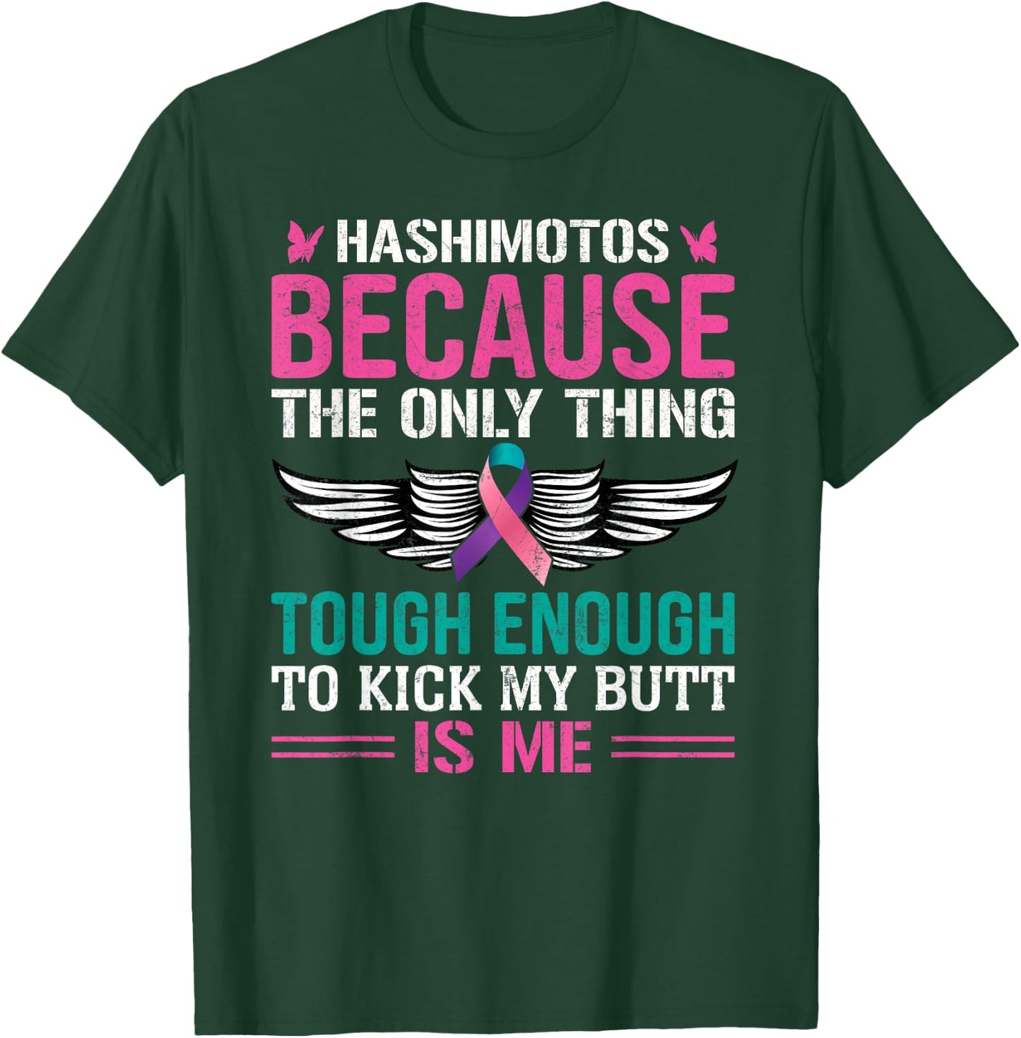 Thyroid Warrior Teal Pink Ribbon Hashimotos Cancer Awareness T-Shirt - T-Shirt | Forest