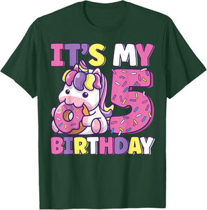 It's My 5th Birthday Party Cute Girls Donut Birthday Unicorn T-Shirt - T-Shirt | Forest