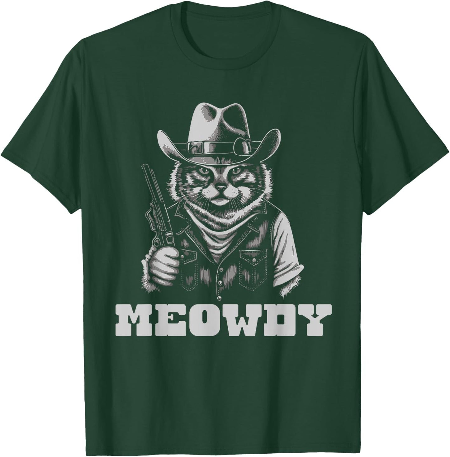 Meowdy Outlaw Funny Country Music Cat Cowboy Hat Vintage T-Shirt - T-Shirt | Forest