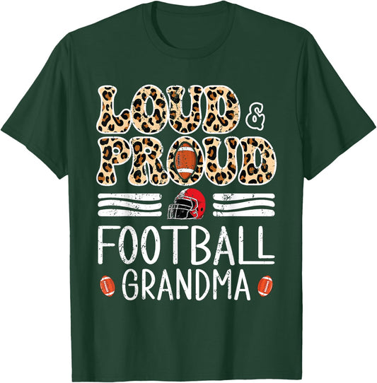 Leopard Loud & Proud American Football Grandma Family T-Shirt - T-Shirt | Forest