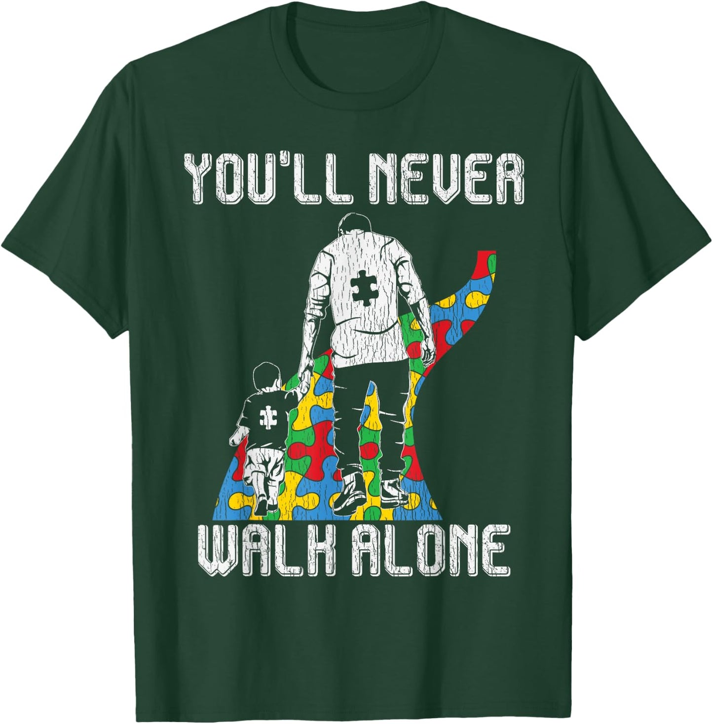 Vintage Father Son Family Autistic Kids Autism Awareness Dad T-Shirt - T-Shirt | Forest