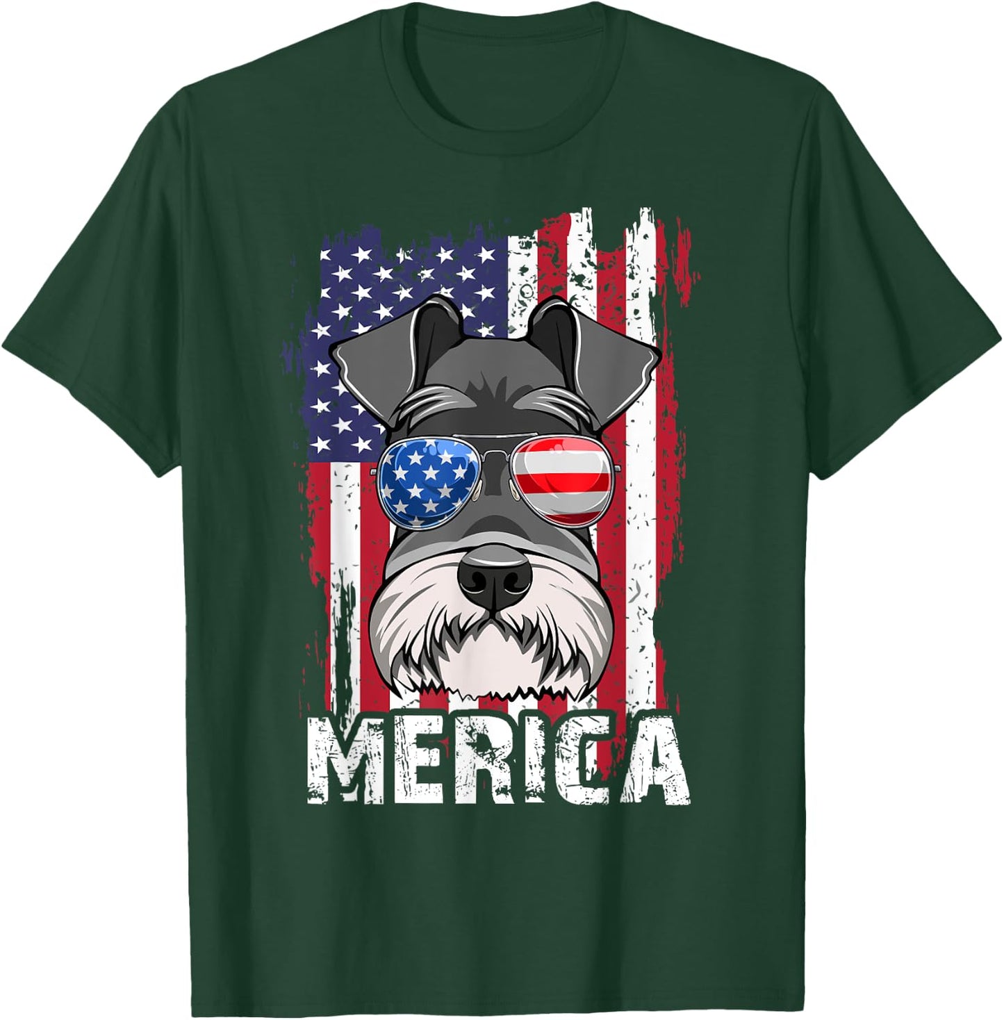 Merica 4th of July Mini Schnauzer-Shirt USA Flag Dog Mom Dad T-Shirt - T-Shirt | Forest