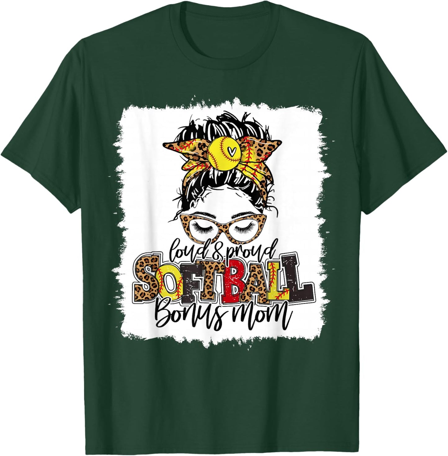 Softball Bonus Mom Leopard Funny Mother's Day Lovers Girl T-Shirt - T-Shirt | Forest