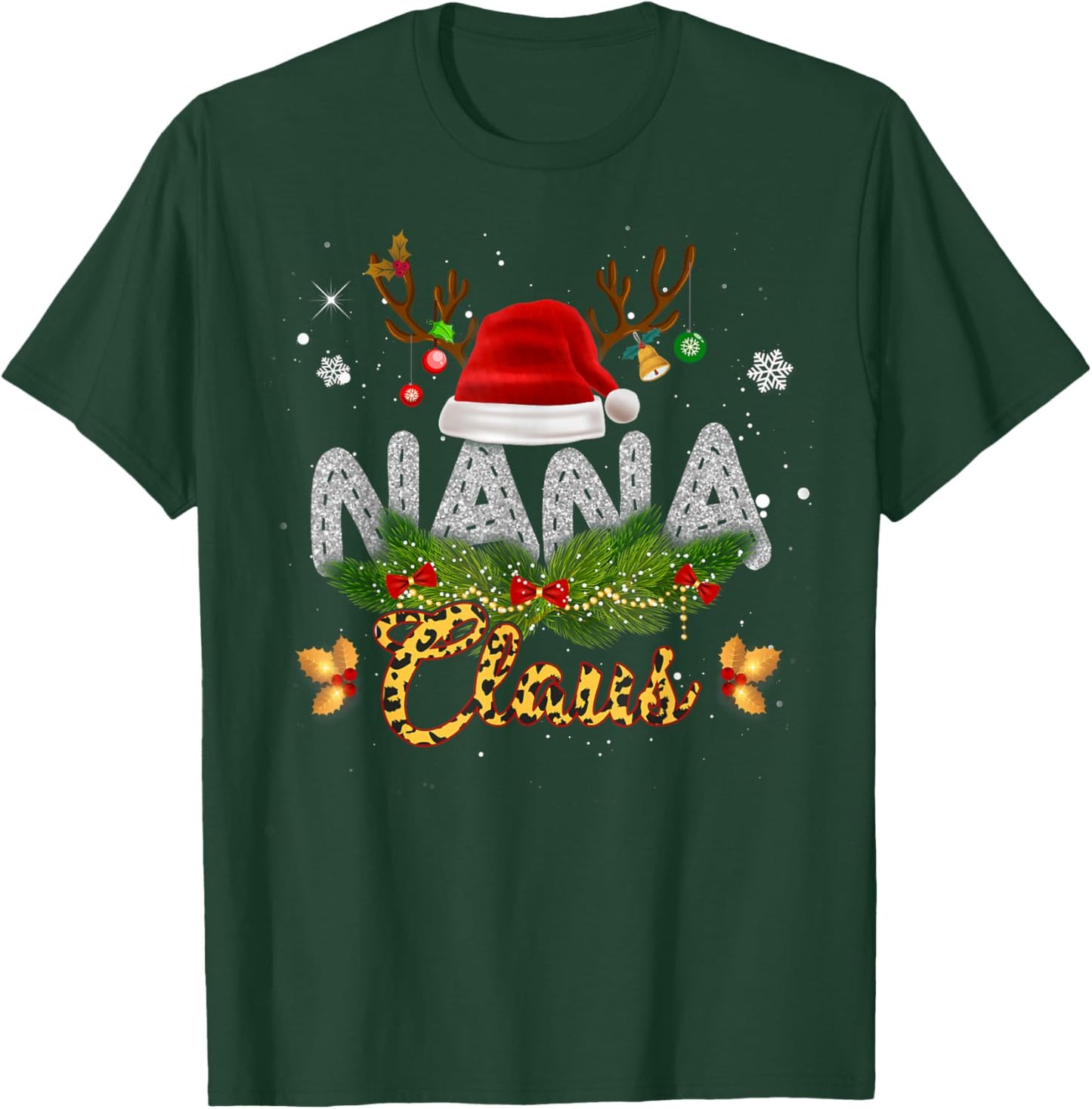 Nana Claus Leopard Christmas Funny Nana Mom Women T-Shirt - T-Shirt | Forest