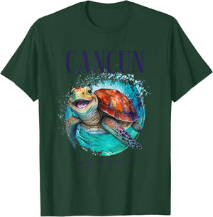 Cancun Mexico Watercolor Happy Sea Turtle T-Shirt - T-Shirt | Forest