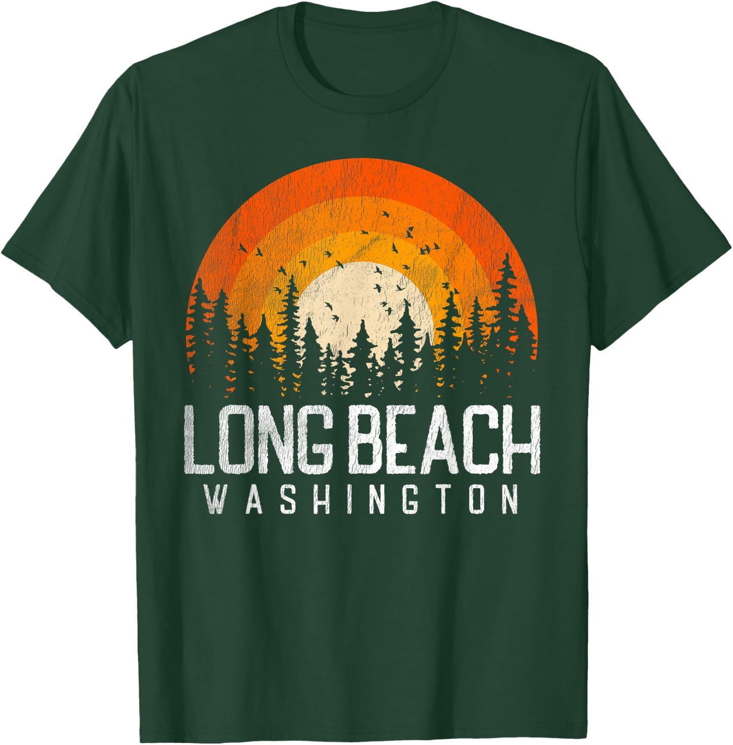 Long Beach Washington WA Shirt Retro 70s 80s Vintage Gift T-Shirt - T-Shirt | Forest