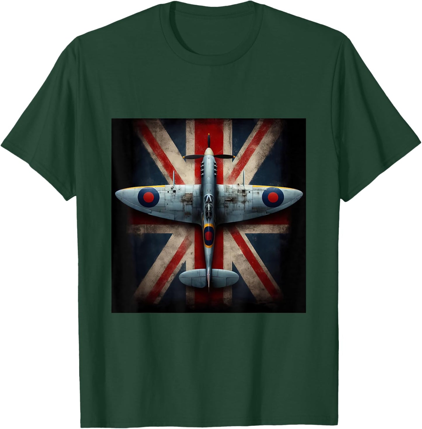 Spitfire Supermarine WW2 Fighter Plane Union Jack UK Flag T-Shirt - T-Shirt | Forest