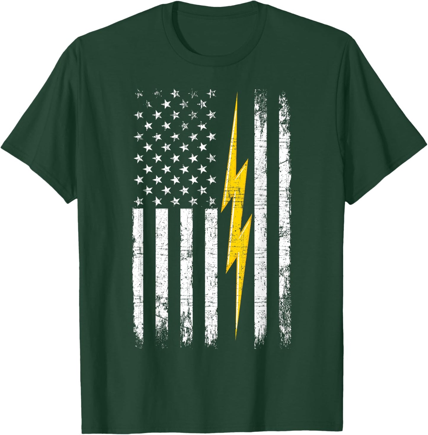 Patriotic Electrician American Flag Lightning Bolt Men T-Shirt - T-Shirt | Forest