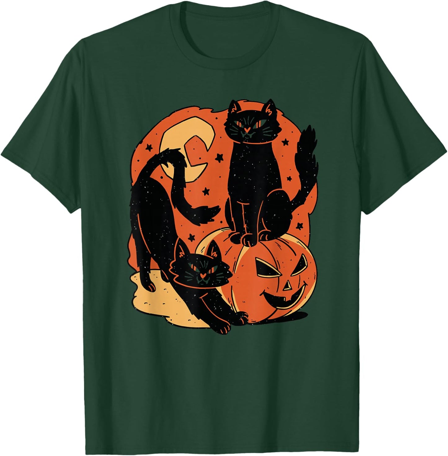 Vintage Scary Halloween Black Cats and pumpkin T-Shirt - T-Shirt | Forest