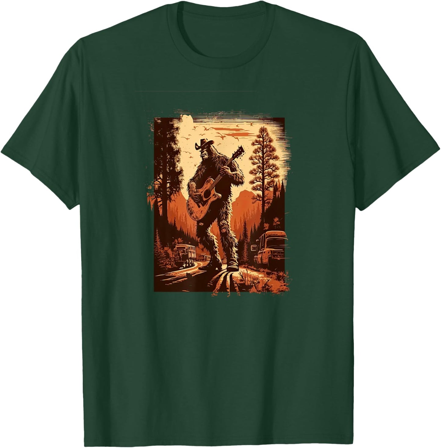 Bigfoot Sasquatch Cool Yeti Country Music Rodeo Guitar T-Shirt - T-Shirt | Forest