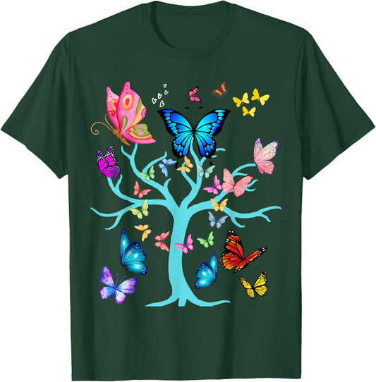 Butterfly Lovers Butterflies Circle Around The Tree Design T-Shirt - T-Shirt | Forest