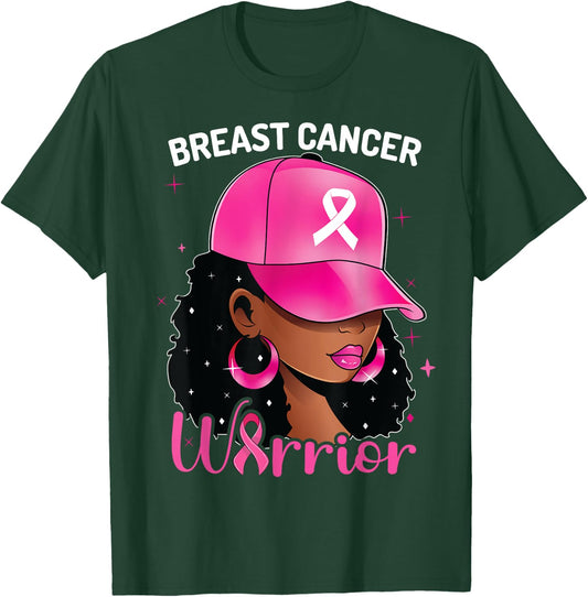 Breast Cancer Warrior Black Woman Breast Cancer Awareness T-Shirt - T-Shirt | Forest